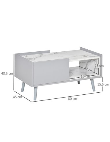 HOMCOM Two-Tone Coffee Table, Modern Marble Effect with Shelf Drawer, Duo Storage Side Table, Wood Legs, Grey - White 839-066BK