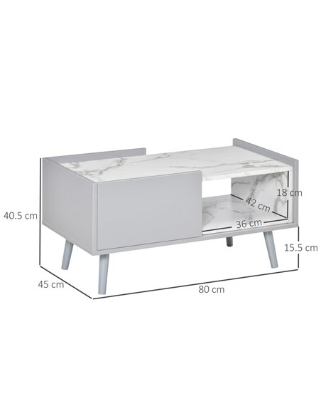 HOMCOM Two-Tone Coffee Table, Modern Marble Effect with Shelf Drawer, Duo Storage Side Table, Wood Legs, Grey - White 839-066BK - pic 55676 | FastDaddyshop