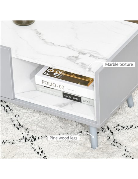 HOMCOM Two-Tone Coffee Table, Modern Marble Effect with Shelf Drawer, Duo Storage Side Table, Wood Legs, Grey - White 839-066BK - pic 55677 | FastDaddyshop