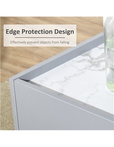HOMCOM Two-Tone Coffee Table, Modern Marble Effect with Shelf Drawer, Duo Storage Side Table, Wood Legs, Grey - White 839-066BK