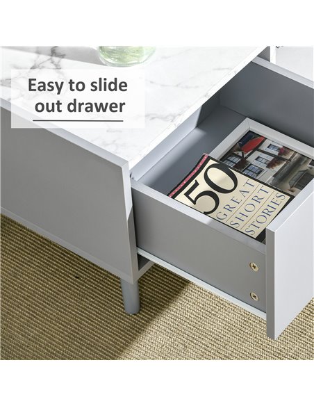 HOMCOM Two-Tone Coffee Table, Modern Marble Effect with Shelf Drawer, Duo Storage Side Table, Wood Legs, Grey - White 839-066BK - pic 55679 | FastDaddyshop