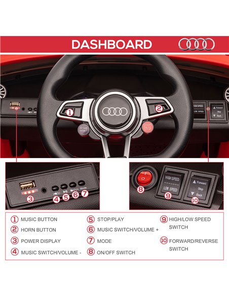HOMCOM Compatible for 12V Rechargeable Battery Ride On Car w/ Remote Forward Reverse Lights Horn MP3 Player Red w/ Seat Belt Aud - pic 5568 | FastDaddyshop