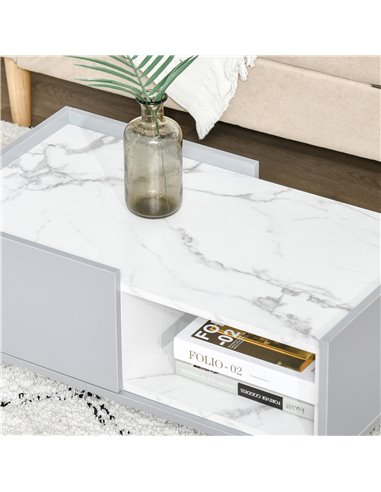 HOMCOM Two-Tone Coffee Table, Modern Marble Effect with Shelf Drawer, Duo Storage Side Table, Wood Legs, Grey - White 839-066BK