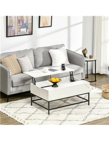 HOMCOM Modern Lifting Coffee Table with Hidden Compartment, Storage Coffee Table for Living Room, Faux Marble White 833-894V80WT