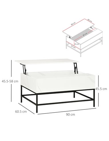HOMCOM Modern Lifting Coffee Table with Hidden Compartment, Storage Coffee Table for Living Room, Faux Marble White 833-894V80WT