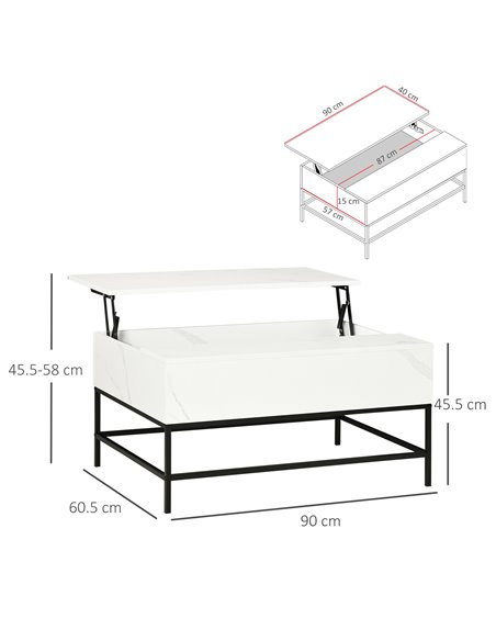 HOMCOM Modern Lifting Coffee Table with Hidden Compartment, Storage Coffee Table for Living Room, Faux Marble White 833-894V80WT - pic 55694 | FastDaddyshop