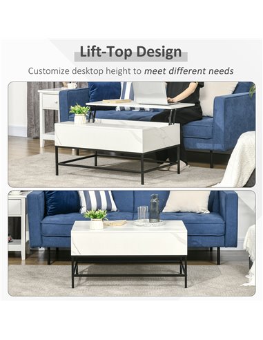HOMCOM Modern Lifting Coffee Table with Hidden Compartment, Storage Coffee Table for Living Room, Faux Marble White 833-894V80WT