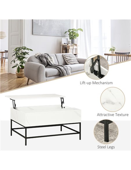 HOMCOM Modern Lifting Coffee Table with Hidden Compartment, Storage Coffee Table for Living Room, Faux Marble White 833-894V80WT - pic 55697 | FastDaddyshop