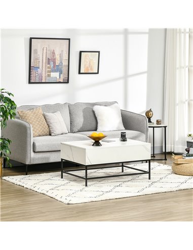 HOMCOM Modern Lifting Coffee Table with Hidden Compartment, Storage Coffee Table for Living Room, Faux Marble White 833-894V80WT