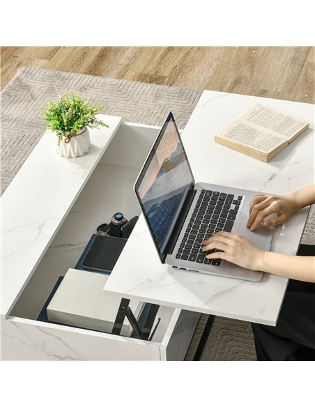 HOMCOM Modern Lifting Coffee Table with Hidden Compartment, Storage Coffee Table for Living Room, Faux Marble White 833-894V80WT - pic 55699 | FastDaddyshop