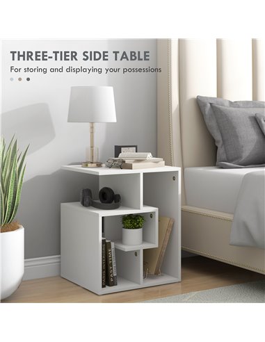 HOMCOM 3 Tier Side Table, End Table with Open Storage Shelves, Coffee Table Organiser for Living Room, Set of 2, White 838-P022