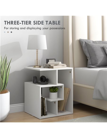 HOMCOM 3 Tier Side Table, End Table with Open Storage Shelves, Coffee Table Organiser for Living Room, Set of 2, White 838-P022 - pic 55704 | FastDaddyshop