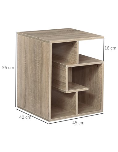 HOMCOM End Table, Set of 2, 3 Tier Side Table with Open Storage Shelves, Oak Colour, Ideal for Living Room & Coffee Table Organi