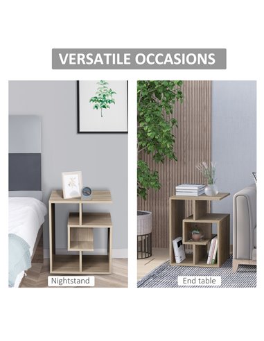 HOMCOM End Table, Set of 2, 3 Tier Side Table with Open Storage Shelves, Oak Colour, Ideal for Living Room & Coffee Table Organi
