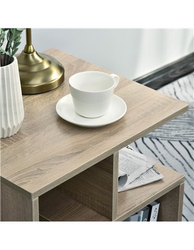 HOMCOM End Table, Set of 2, 3 Tier Side Table with Open Storage Shelves, Oak Colour, Ideal for Living Room & Coffee Table Organi