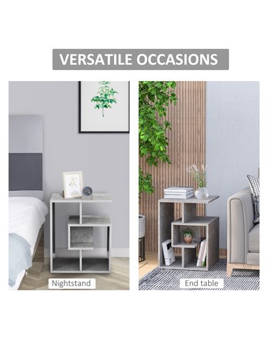 HOMCOM 3 Tier Side Table, Open Storage Shelves End Table, Coffee Table Organiser for Living Room, Set of 2, Cement Colour 838-P0
