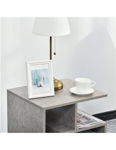 HOMCOM 3 Tier Side Table, Open Storage Shelves End Table, Coffee Table Organiser for Living Room, Set of 2, Cement Colour 838-P0