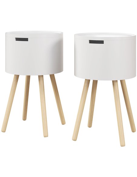 HOMCOM Set of 2 Modern Round Side Table with Hidden Storage, White 839-P036 - pic 55728 | FastDaddyshop