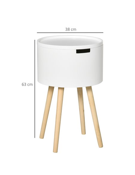 HOMCOM Modern Side Table, Round with Hidden Storage, Removable Tray, Wood Frame, End Coffee Table, White 839-P036 - pic 55730 | FastDaddyshop