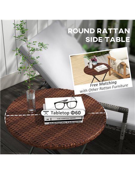 Outsunny Foldable PE Rattan Outdoor Coffee Table, Metal Frame Wicker Round Side Table, Coffee Table Side Table for Lawn, Garden, - pic 55767 | FastDaddyshop