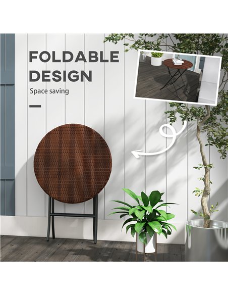 Outsunny Foldable PE Rattan Outdoor Coffee Table, Metal Frame Wicker Round Side Table, Coffee Table Side Table for Lawn, Garden, - pic 55769 | FastDaddyshop