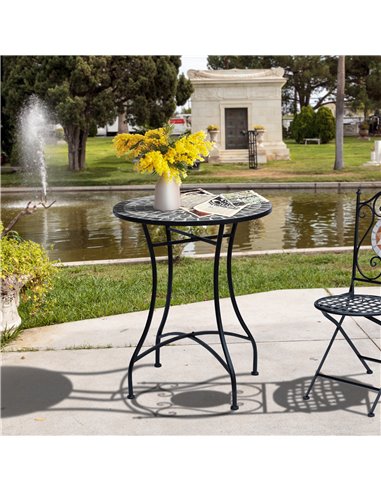 Outsunny Mosaic Side Table, 60cm Round Bistro Coffee Table, Grey 84B-499