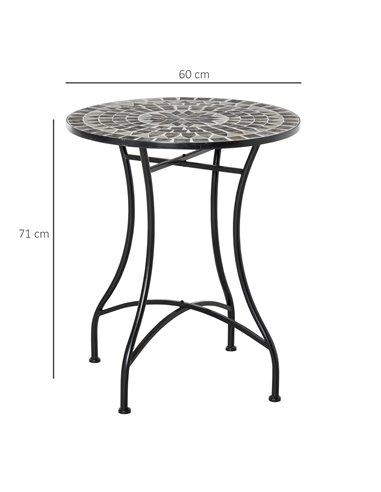 Outsunny Mosaic Side Table, 60cm Round Bistro Coffee Table, Plant Stand for Indoor, Outdoor, Garden, Patio, Balcony, Grey 84B-49