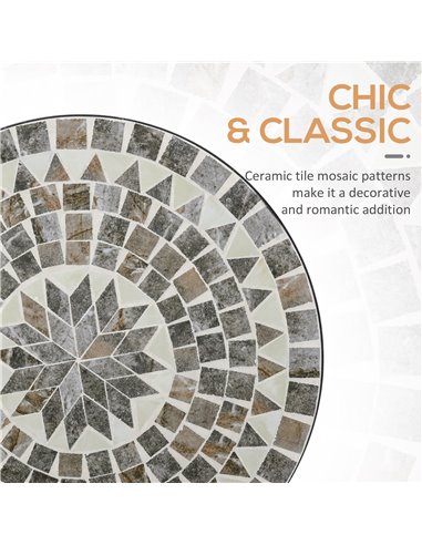 Outsunny Mosaic Side Table, 60cm Round Bistro Coffee Table, Plant Stand for Indoor, Outdoor, Garden, Patio, Balcony, Grey 84B-49