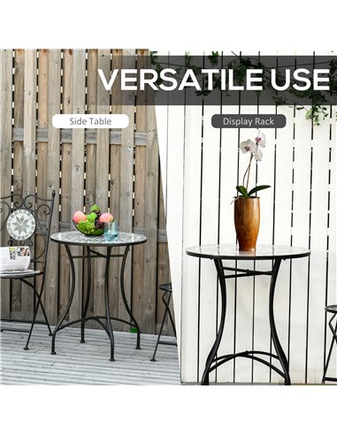 Outsunny Mosaic Side Table, 60cm Round Bistro Coffee Table, Plant Stand for Indoor, Outdoor, Garden, Patio, Balcony, Grey 84B-49