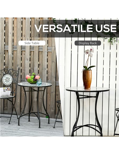 Outsunny Mosaic Side Table, 60cm Round Bistro Coffee Table, Plant Stand for Indoor, Outdoor, Garden, Patio, Balcony, Grey 84B-49 - pic 55778 | FastDaddyshop