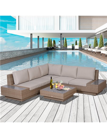 Outsunny 5-Seater Rattan Garden Furniture Set, Beige 860-075 - pic 55783 | FastDaddyshop