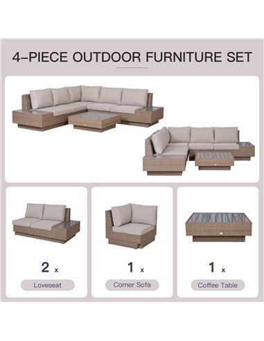 Outsunny 5-Seater Rattan Garden Furniture Outdoor Sectional Corner Sofa and Coffee Table Set  Conservatory Wicker Weave w/ Armre