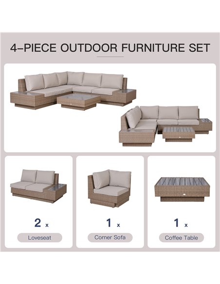 Outsunny 5-Seater Rattan Garden Furniture Outdoor Sectional Corner Sofa and Coffee Table Set  Conservatory Wicker Weave w/ Armre - pic 55785 | FastDaddyshop