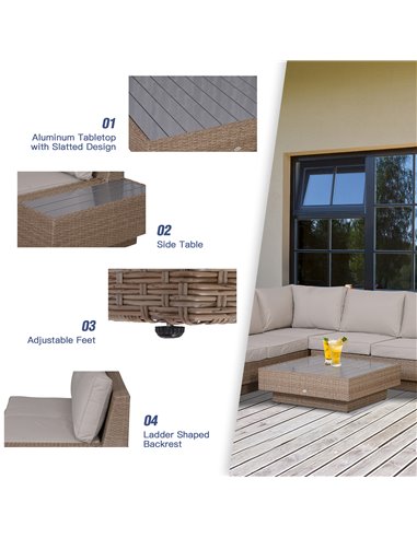 Outsunny 5-Seater Rattan Garden Furniture Outdoor Sectional Corner Sofa and Coffee Table Set  Conservatory Wicker Weave w/ Armre