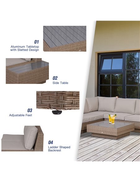 Outsunny 5-Seater Rattan Garden Furniture Outdoor Sectional Corner Sofa and Coffee Table Set  Conservatory Wicker Weave w/ Armre - pic 55787 | FastDaddyshop
