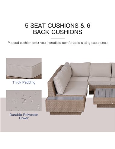 Outsunny 5-Seater Rattan Garden Furniture Outdoor Sectional Corner Sofa and Coffee Table Set  Conservatory Wicker Weave w/ Armre