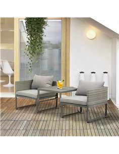 Outsunny 2 Seater Rattan Wicker Adjustable Sofa and Coffee Table Set, Grey 863-057 2