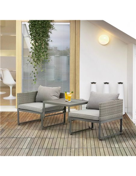 Outsunny 2 Seater Rattan Wicker Adjustable Sofa and Coffee Table Set Outdoor Garden Patio Furniture Lounge Conversation Seat Gre - pic 55792 | FastDaddyshop