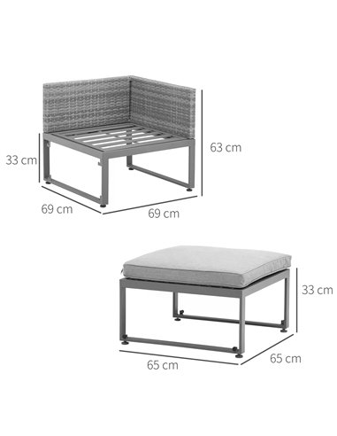Outsunny 2 Seater Rattan Wicker Adjustable Sofa and Coffee Table Set Outdoor Garden Patio Furniture Lounge Conversation Seat Gre