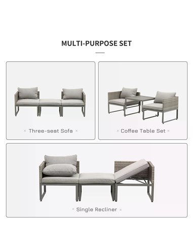 Outsunny 2 Seater Rattan Wicker Adjustable Sofa and Coffee Table Set Outdoor Garden Patio Furniture Lounge Conversation Seat Gre