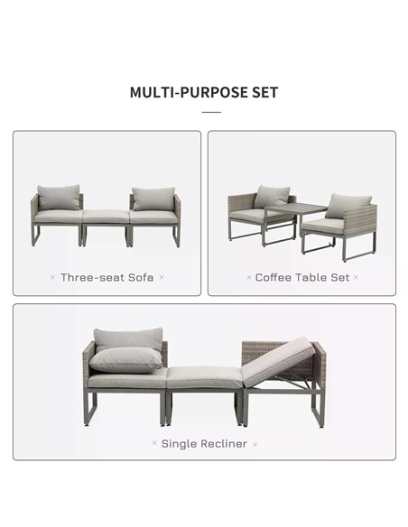 Outsunny 2 Seater Rattan Wicker Adjustable Sofa and Coffee Table Set Outdoor Garden Patio Furniture Lounge Conversation Seat Gre - pic 55794 | FastDaddyshop