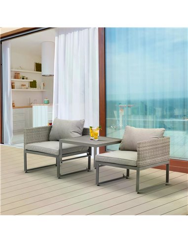 Outsunny 2 Seater Rattan Wicker Adjustable Sofa and Coffee Table Set Outdoor Garden Patio Furniture Lounge Conversation Seat Gre