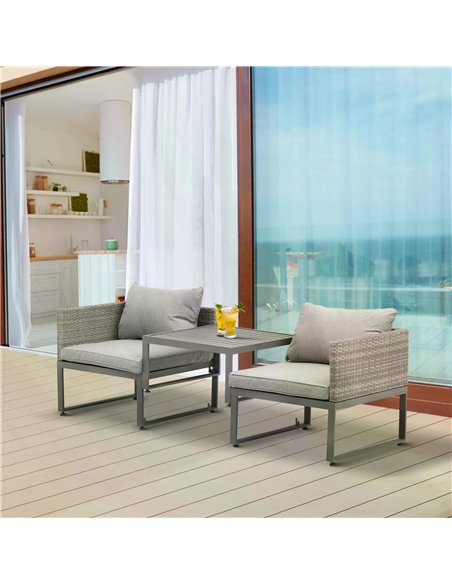 Outsunny 2 Seater Rattan Wicker Adjustable Sofa and Coffee Table Set Outdoor Garden Patio Furniture Lounge Conversation Seat Gre - pic 55798 | FastDaddyshop