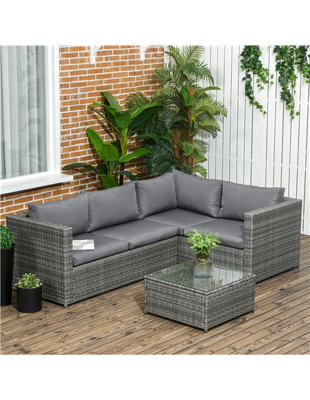 Outsunny 3 Pieces Rattan Garden Furniture 4 Seater Outdoor Patio Corner Sofa Chair Set with Coffee Table Thick Cushions Grey 860 - pic 55818 | FastDaddyshop