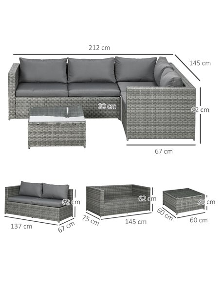 Outsunny 3 Pieces Rattan Garden Furniture 4 Seater Outdoor Patio Corner Sofa Chair Set with Coffee Table Thick Cushions Grey 860 - pic 55819 | FastDaddyshop