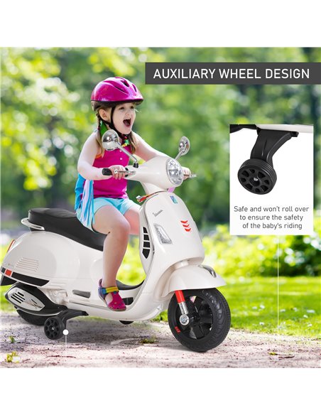 Vespa Kids Ride On Motorcycle, 6V, W/LED Lights - White - HOMCOM - pic 5582 | FastDaddyshop