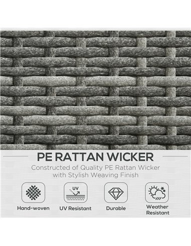 Outsunny 3 Pieces Rattan Garden Furniture 4 Seater Outdoor Patio Corner Sofa Chair Set with Coffee Table Thick Cushions Grey 860