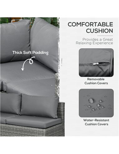 Outsunny 3 Pieces Rattan Garden Furniture 4 Seater Outdoor Patio Corner Sofa Chair Set with Coffee Table Thick Cushions Grey 860