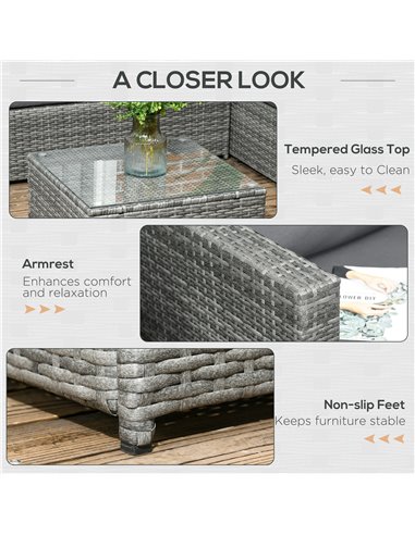 Outsunny 3 Pieces Rattan Garden Furniture 4 Seater Outdoor Patio Corner Sofa Chair Set with Coffee Table Thick Cushions Grey 860