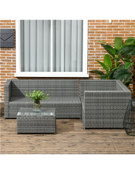 Outsunny 3 Pieces Rattan Garden Furniture 4 Seater Outdoor Patio Corner Sofa Chair Set with Coffee Table Thick Cushions Grey 860 - pic 55823 | FastDaddyshop